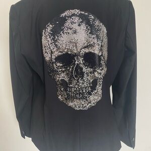 Edgy Black Skull Embellished Blazer